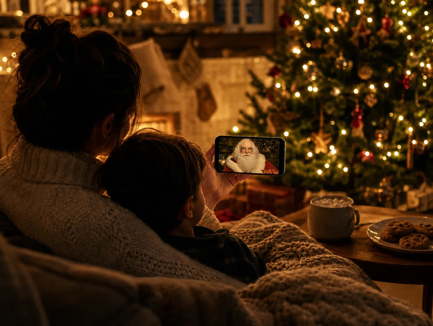 A parent and child sharing a Santa Corky moment together